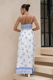 Aviana Blue Boho Flared Maxi Dress