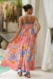 Serafina Pink Blue Boho Flared Maxi Dress