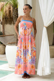 Serafina Pink Blue Boho Flared Maxi Dress