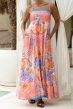 Serafina Pink Blue Boho Flared Maxi Dress