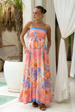 Serafina Pink Blue Boho Flared Maxi Dress