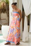 Serafina Pink Blue Boho Flared Maxi Dress