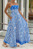 Nerina Blue Abstract Stripe Flared Maxi Dress