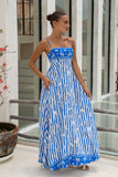 Nerina Blue Abstract Stripe Flared Maxi Dress