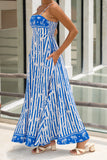 Nerina Blue Abstract Stripe Flared Maxi Dress