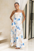 Nautical Blue Abstract Flared Maxi Dress