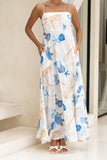 Nautical Blue Abstract Flared Maxi Dress