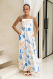 Nautical Blue Abstract Flared Maxi Dress