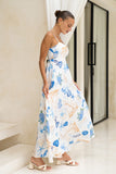 Nautical Blue Abstract Flared Maxi Dress