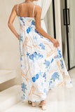 Nautical Blue Abstract Flared Maxi Dress