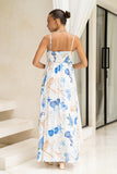 Nautical Blue Abstract Flared Maxi Dress