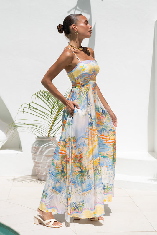 Solmar Multicolour Abstract Flared Maxi Dress