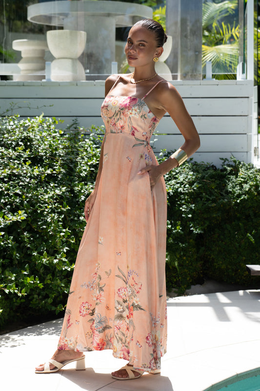 Charlotte Pink Floral Flared Maxi Dress