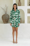 Ivy Green Tropical Long Sleeve Belted Mini Dress