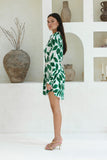 Ivy Green Tropical Long Sleeve Belted Mini Dress