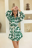 Ivy Green Tropical Long Sleeve Belted Mini Dress