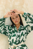 Ivy Green Tropical Long Sleeve Belted Mini Dress