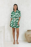 Ivy Green Tropical Long Sleeve Belted Mini Dress