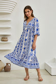 Amara Blue Boho Midi Dress