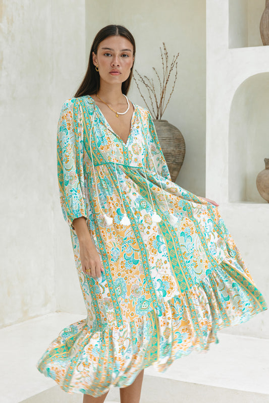 Eden Green Boho Midi Dress