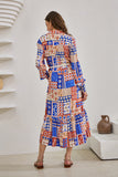 Cordelia Blue Abstract Patchwork Belted Midi Dress