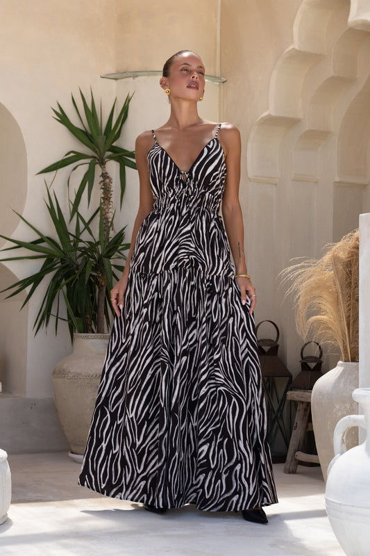 Zuri Black Zebra Abstract Maxi Dress