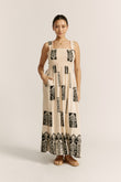 Selene Beige Abstract Square Neck Maxi Dress