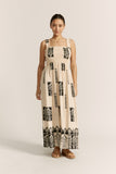 Selene Beige Abstract Square Neck Maxi Dress