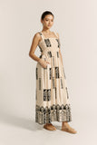 Selene Beige Abstract Square Neck Maxi Dress