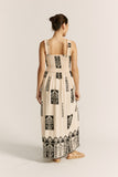 Selene Beige Abstract Square Neck Maxi Dress