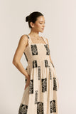 Selene Beige Abstract Square Neck Maxi Dress