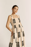 Selene Beige Abstract Square Neck Maxi Dress