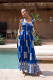 Selina Blue Abstract Square Neck Maxi Dress