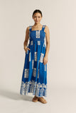 Selina Blue Abstract Square Neck Maxi Dress