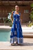 Selina Blue Abstract Square Neck Maxi Dress