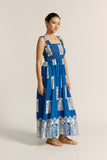 Selina Blue Abstract Square Neck Maxi Dress