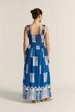 Selina Blue Abstract Square Neck Maxi Dress