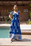 Selina Blue Abstract Square Neck Maxi Dress