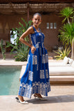 Selina Blue Abstract Square Neck Maxi Dress