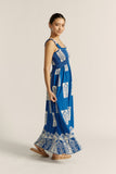 Selina Blue Abstract Square Neck Maxi Dress