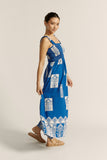 Selina Blue Abstract Square Neck Maxi Dress