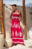 Lula Hot Pink Abstract Square Neck Maxi Dress