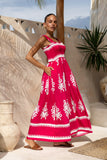 Lula Hot Pink Abstract Square Neck Maxi Dress