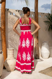 Lula Hot Pink Abstract Square Neck Maxi Dress