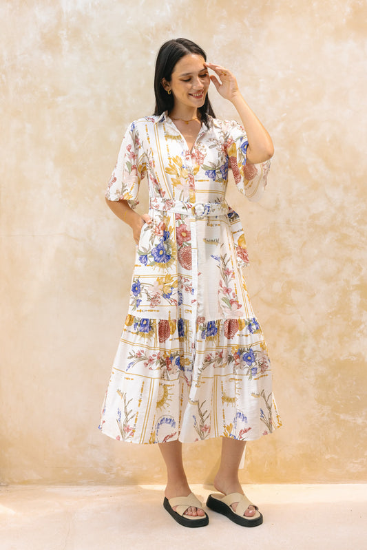 Melina Multicolour Floral Belted Midi Dress