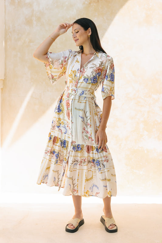 Melina Multicolour Floral Belted Midi Dress