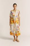 Liora Yellow Floral Belted Midi Dress