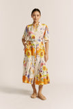 Liora Yellow Floral Belted Midi Dress