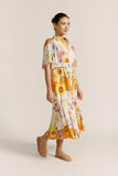 Liora Yellow Floral Belted Midi Dress