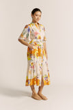 Liora Yellow Floral Belted Midi Dress